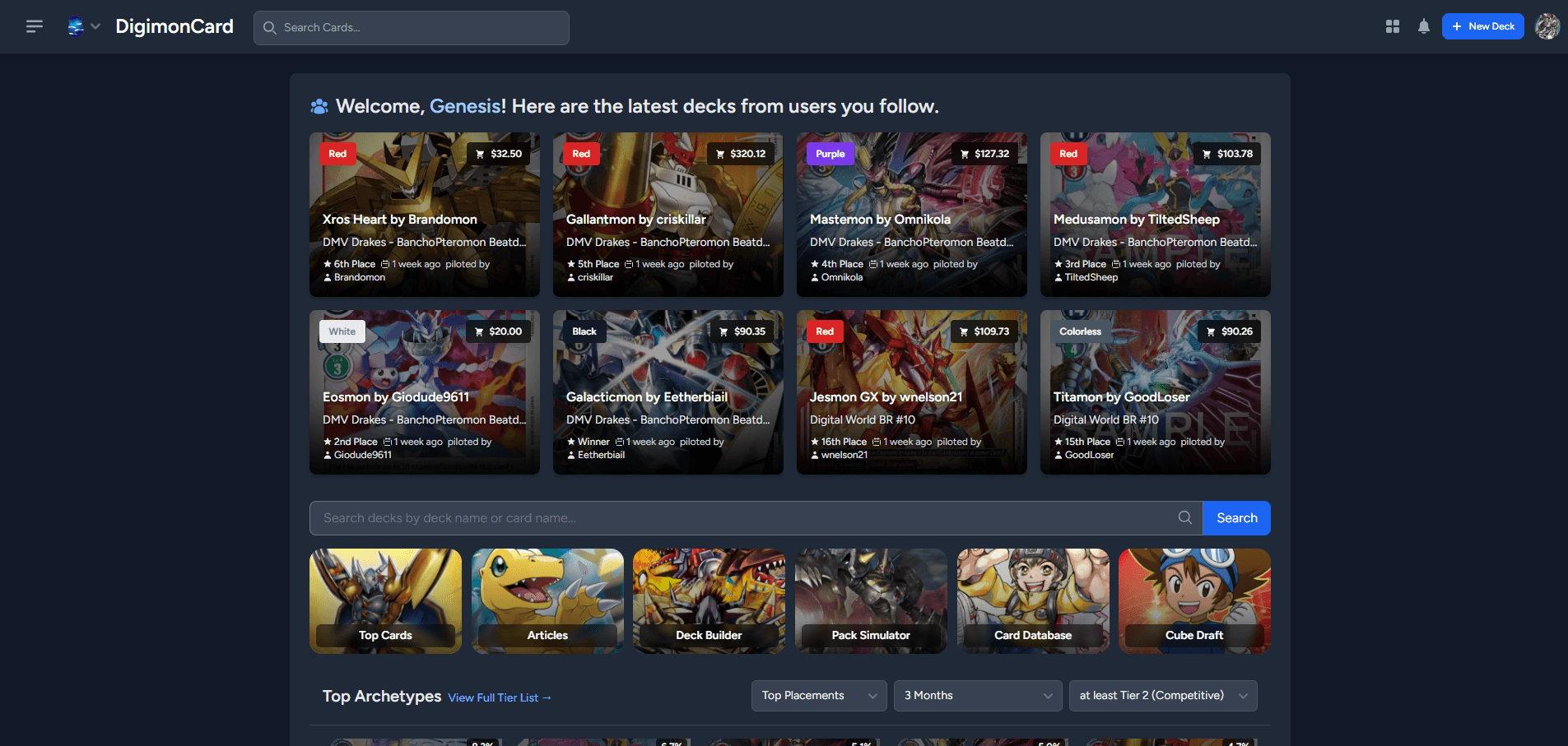 Digimon Card homepage preview