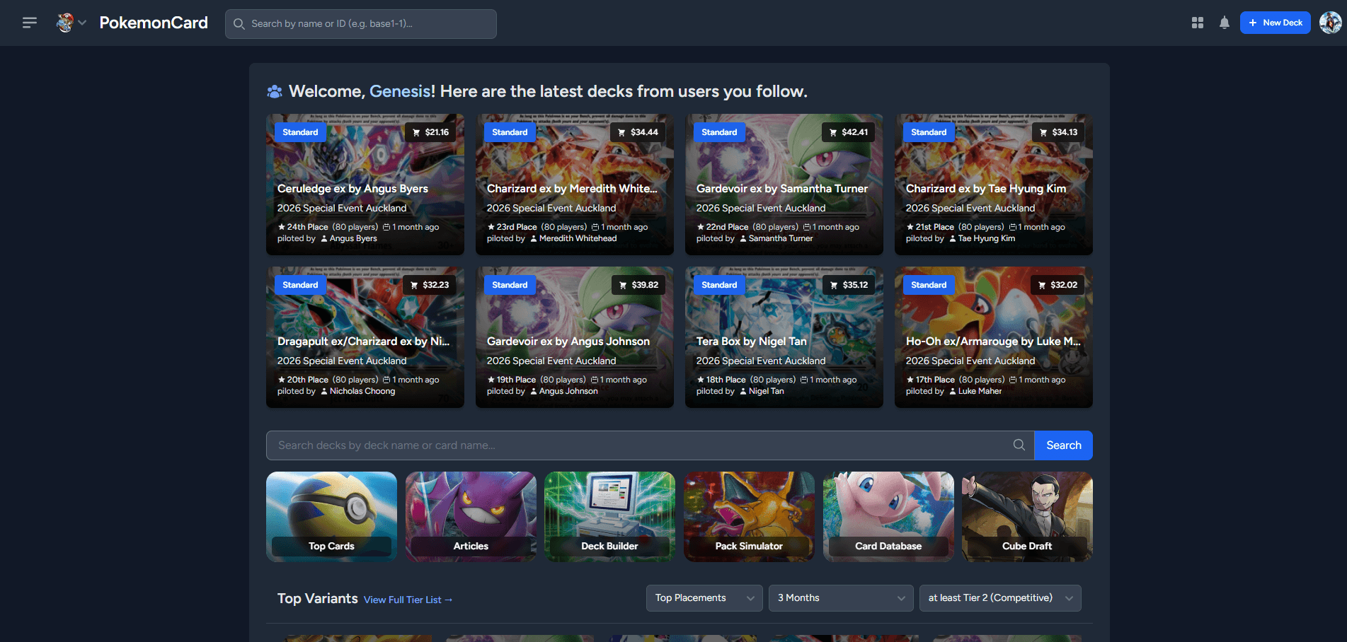 Pokémon Card homepage preview